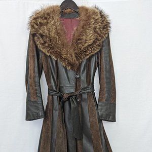 Vintage Brown Leather Jacket with Fur Collar